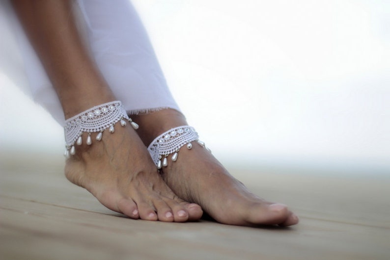 Droplets wrapped in guipure beach wedding barefoot sandals, bridal anklet,nude shoes,barefoot sandal anklecuff,boho sandal barefoot shoes image 3