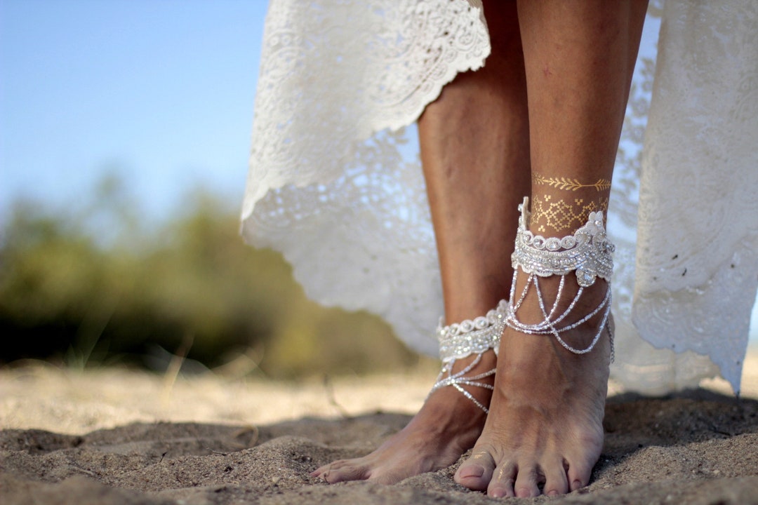 Crystalline Beach Wedding Barefoot Sandals Banglecuff - Etsy