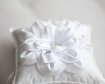 Taffeta ring bearer pillow with big flower,Wedding Ring Pillow, Ring Bearer Pillow, ring cushion,white ring bearer pillow