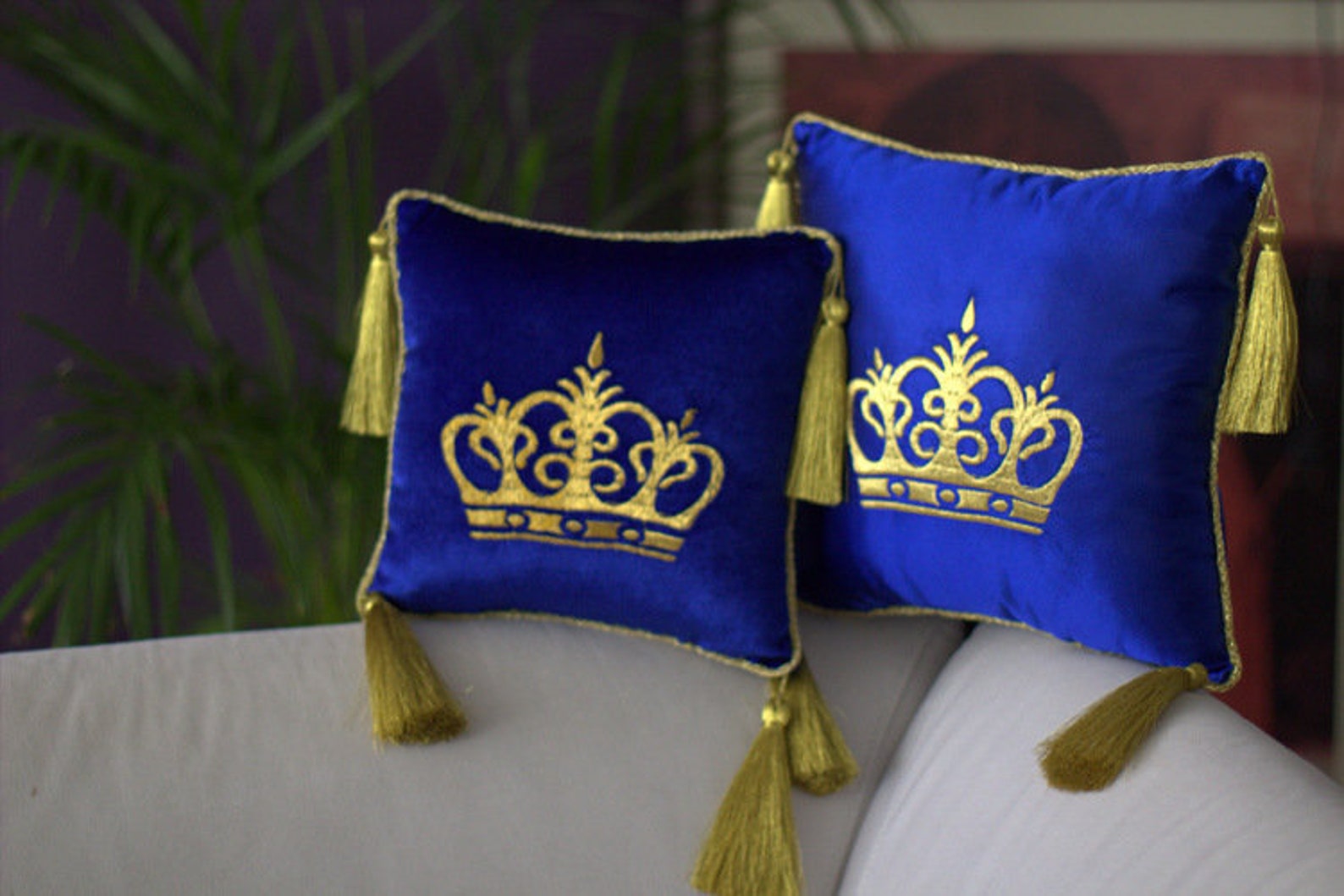 Royal pillow with golden tassel crown embroideredstand Etsy