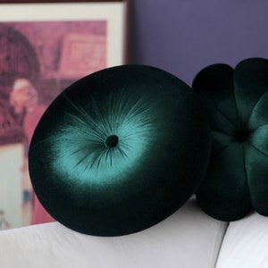 Emerald Green velvet round & flower pillow decorative pillow dark green throw pillow circular cushion image 5