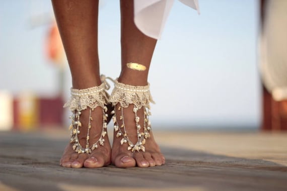 Buy Boho Barefoot Sandals dancing Sea Shells and Pearls Boho Dance