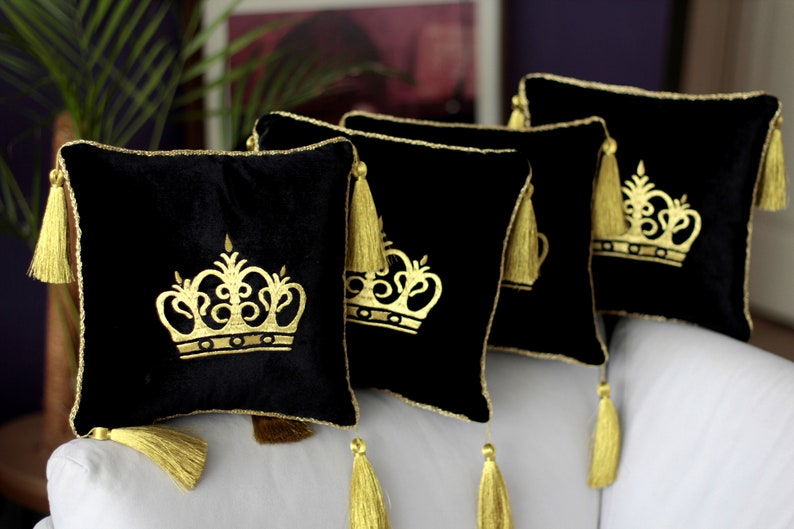 Royal pillow with golden tassel crown embroideredstand Etsy