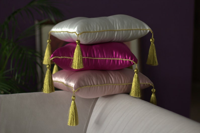Satin Pillow With Golden Tassel Blush or Ivorystand Pillow Etsy