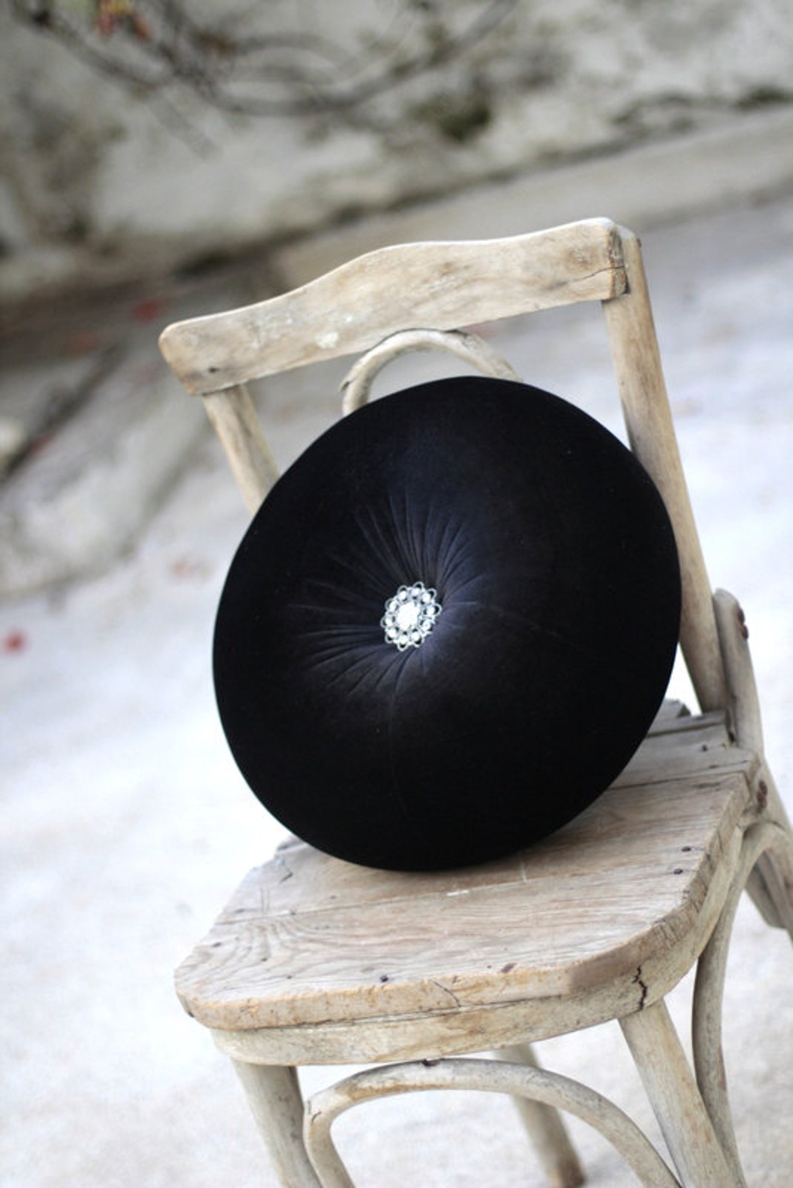 Black velvet round pillow 16 with vintage looking Etsy