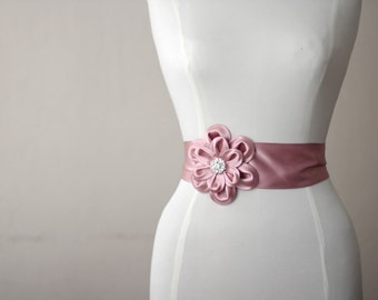 Blush satin small flower wedding dress belt / sash,bridesmaid belt,bridal belt