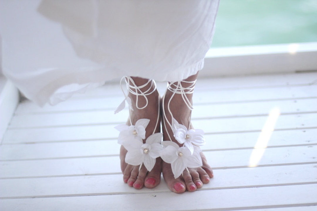 Barefoot Sandal&white Orchid Beach Wedding Barefoot Sandals - Etsy