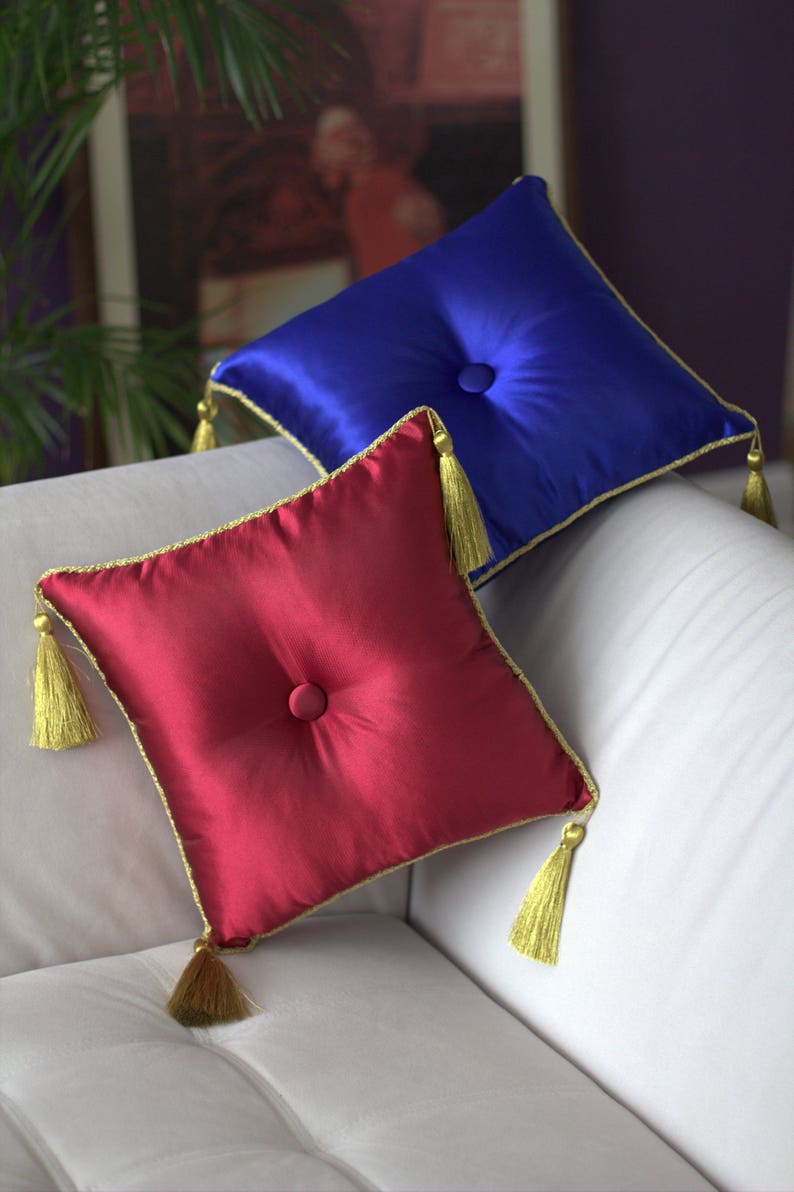 Satin Pillow With Golden Tassel Royal or Burgundystand Etsy UK