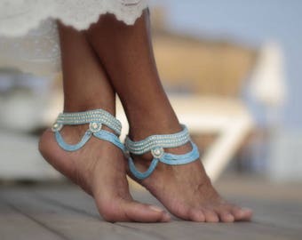 Turquoise Blue Fairy crystal beach wedding barefoot sandals, bangle,cuff, wedding anklet,barefoot sandal,ankle cuff,boho sandal