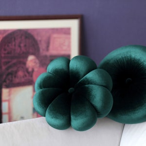 Emerald Green velvet round & flower pillow decorative pillow dark green throw pillow circular cushion image 4