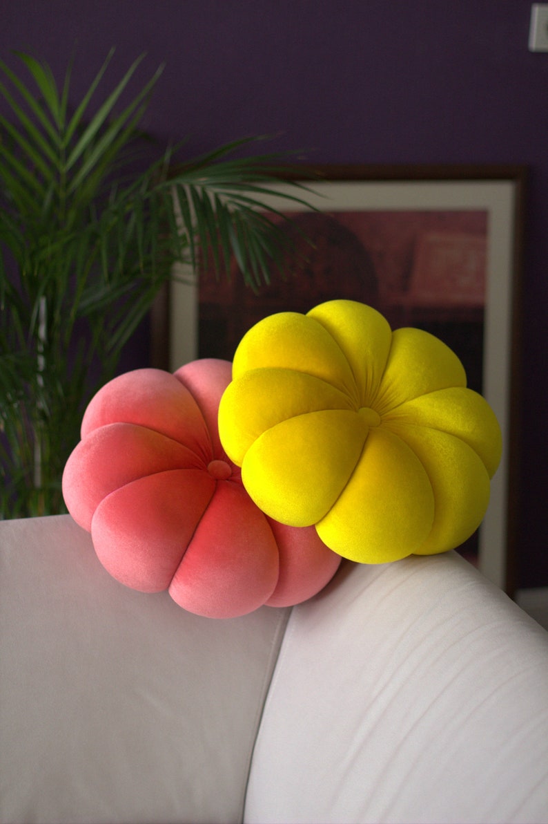 Flower Velvet Round Pillow 145 Hand Made Etsy