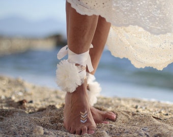 Shabby ballerina flower anklet, barefootsandal, wedding barefootsandal,bridal shoe accessories,flower anklet