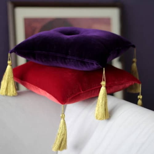 Velvet Pillow 14 With Golden Tassel Stand Pillow Etsy
