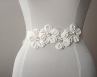 Ivory taffeta flowers wedding dress belt / sash