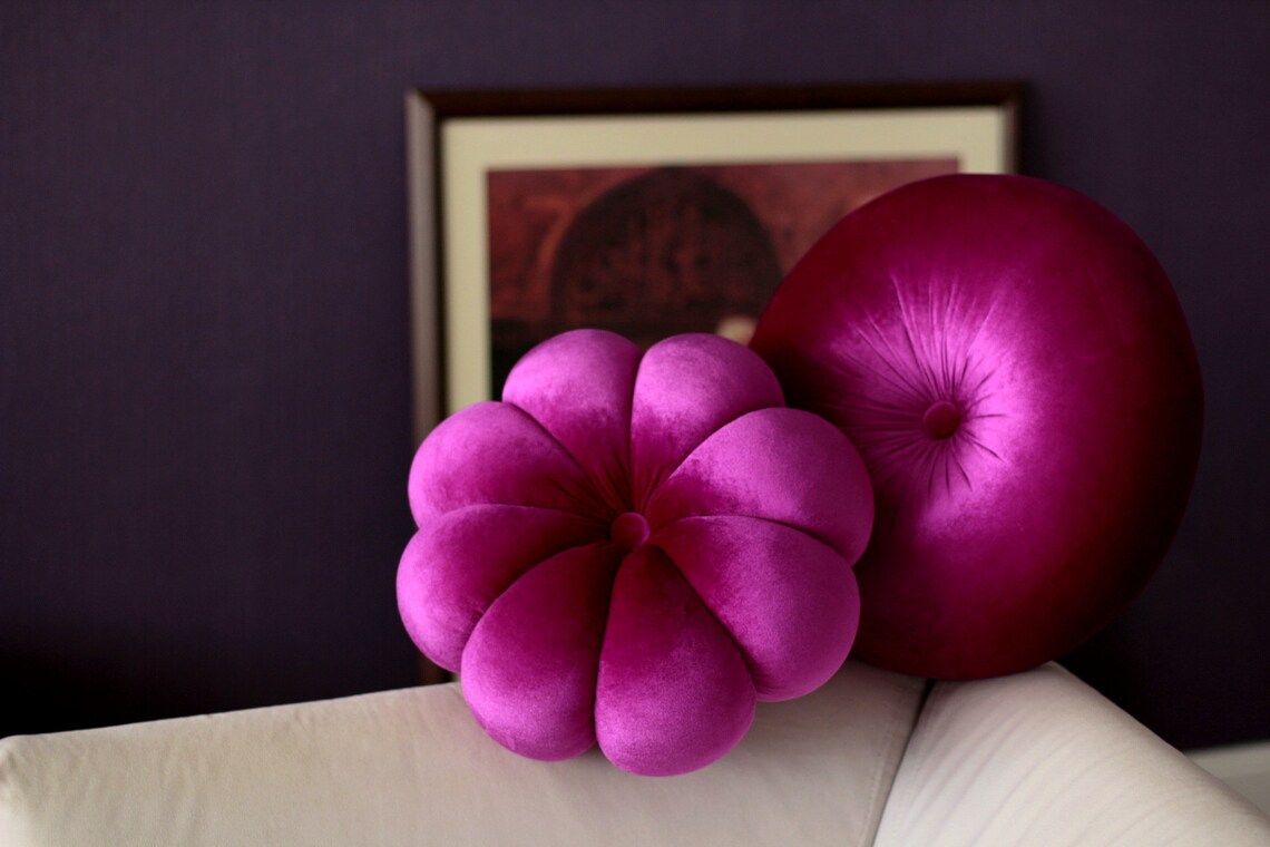 Magenta velvet round or flower pillow | Etsy