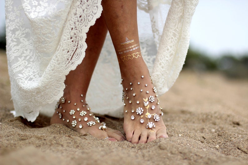 Glowing flowers barefoot sandal, beach wedding barefoot sandals,footcuff, wedding anklet,nude shoes,ankle cuff image 3