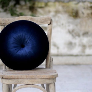 Navy blue velvet round pillow,throw pillow,circular pillow