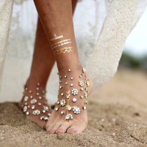 Glowing flowers barefoot sandal, beach wedding barefoot sandals,footcuff, wedding anklet,nude shoes,ankle cuff image 2