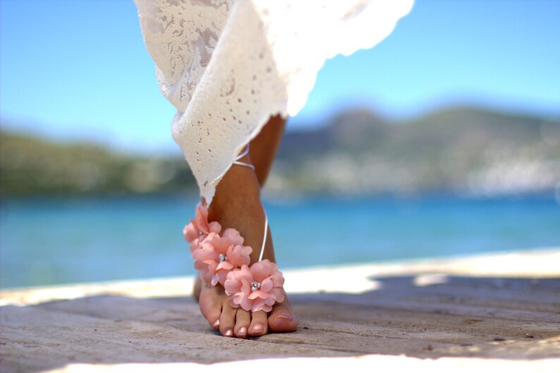 Blush Pastel Pink Curly Flowers Barefoot Sandal Beach Etsy