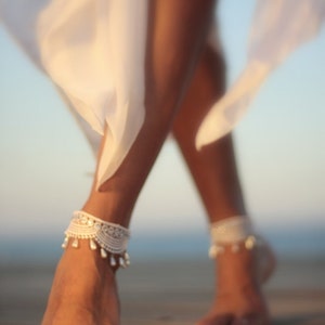 Droplets wrapped in guipure beach wedding barefoot sandals, bridal anklet,nude shoes,barefoot sandal anklecuff,boho sandal barefoot shoes image 2