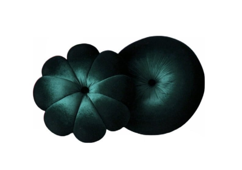 Emerald Green velvet round & flower pillow decorative pillow dark green throw pillow circular cushion image 2