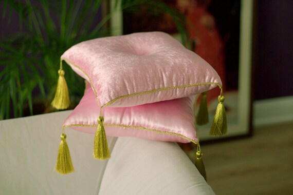 Pink Velvet or Satin With Tassel and Piping Stand Pillow Display Pillow Baptism Cushion Decorativ Pillow gold Tasseled Pillow Etsy UK