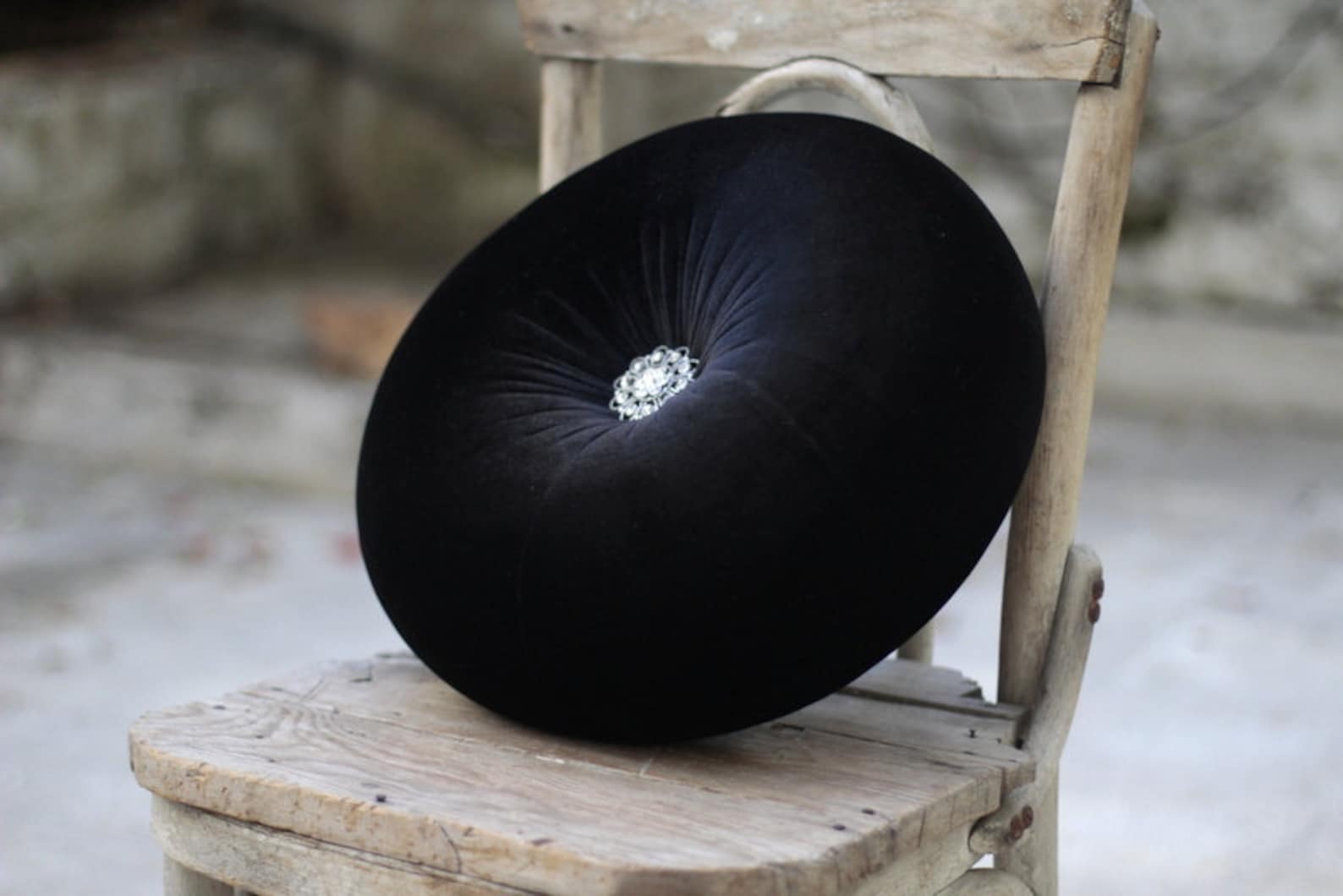 Black velvet round pillow 16 with vintage looking Etsy
