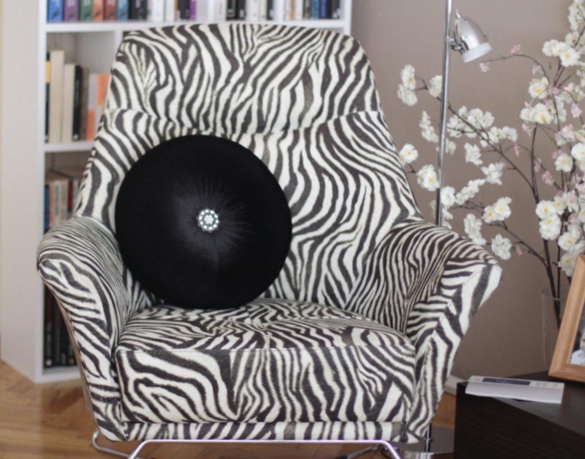 Black velvet round pillow 16 with vintage looking Etsy