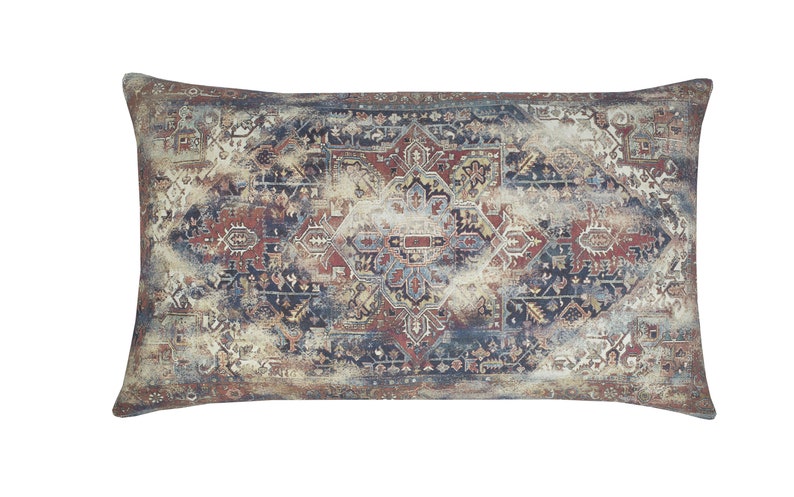 Antique Pillow Old Rug Inspired Rust Color Print Decorative Etsy