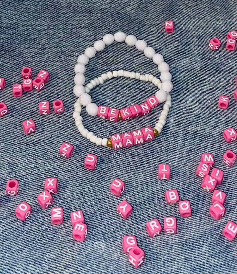 Custom Pink Letter Beaded Bracelet / Personalized Name Word Jewelry ...