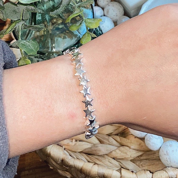 Silver Star Beaded Bracelet, Star Jewelry Stack, Trendy Star Arm Candy, Stackable Bracelets with Stars, Y2K Accessories, Stocking Stuffers