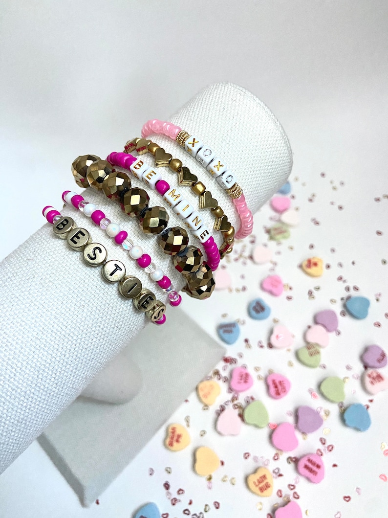 Valentines Day Beaded Bracelet, Heart Bracelet, Be Mine Jewelry, Love ...