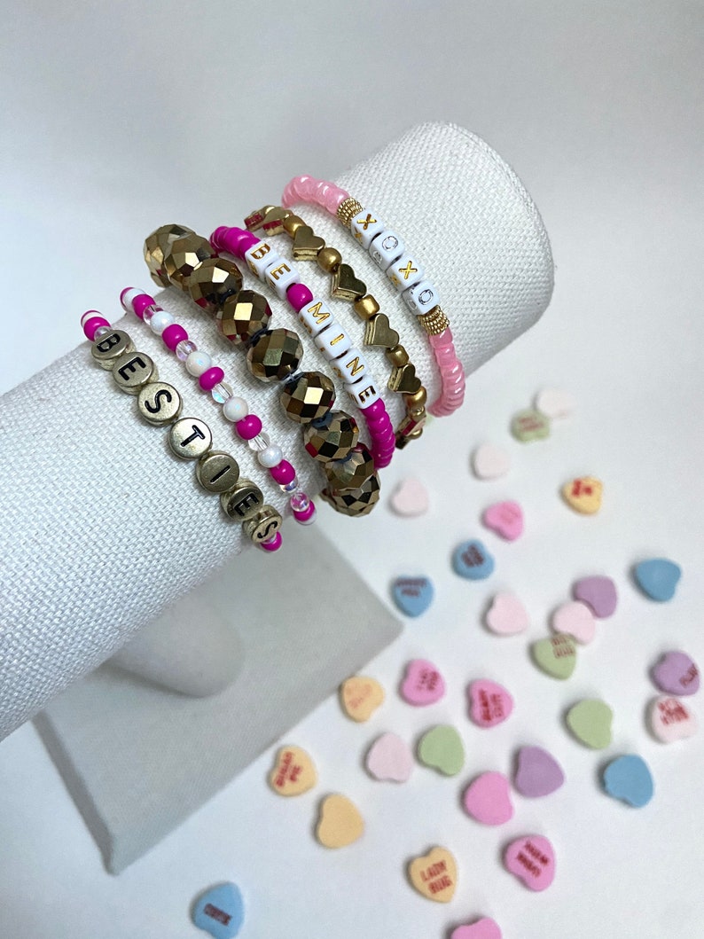 Valentines Day Beaded Bracelet, Heart Bracelet, Be Mine Jewelry, Love ...