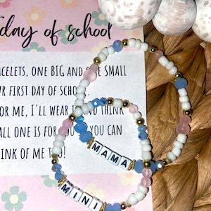 Mama and Mini Back to School / beaded bracelets sets/ Custom Elementary School Gift / Kindergarten Present / Preschool Jitters Gift