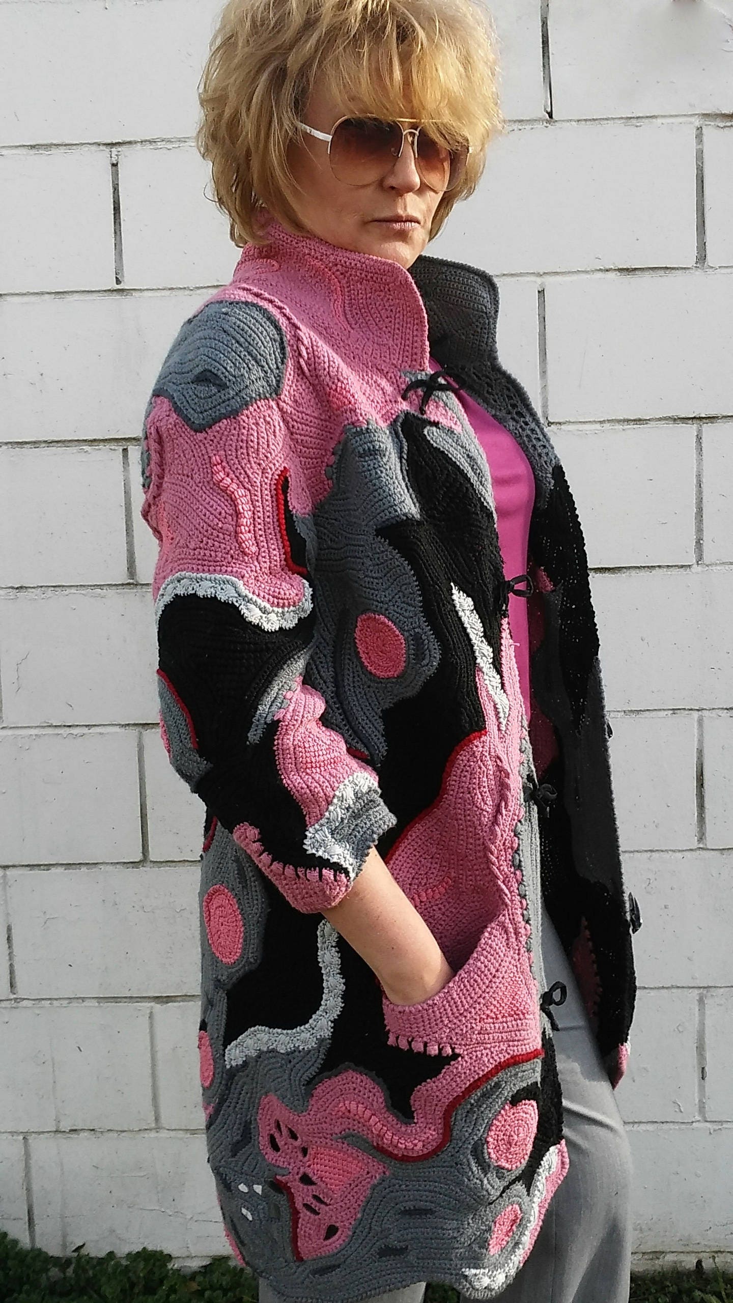crocheted women coat cardigan freeform patchwork boho | Etsy