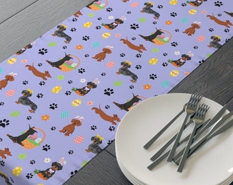 Dachshund Easter Table Runner, Spring Home Decor, Dog Mom Gift, Dining Room Centerpiece, Kitchen Decoration, Dinner Party Housewarming Gift