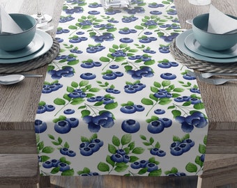 Blueberry Table Runner, Spring Floral Dining Room Home Decor, Summer Fruit Kitchen Decor, Hostess Housewarming Gift, Gardener Farmer Gift