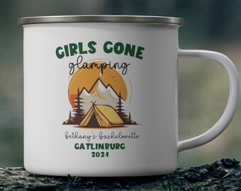 Personalized Bachelorette Camping Enamel Mug, Camp Bachelorette Mug, Bachelorette Party Favor, Camping Mug, Glamping Mug, Bridesmaid Gift