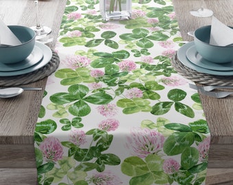 Pink Clover Spring Table Runner, St Patrick’s Day Home Decor, Shamrock Floral Table Runner, Kitchen Dining Room Dinner Party Decor