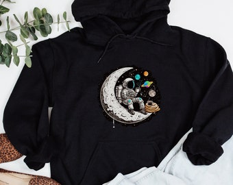 Funny Space Hoodie, Space Hooded Sweatshirt, Astronaut Hoodie, Fall Hoodie, Gift for Space Lovers, Astrology Hoodie, Outer Space