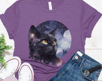Black Cat Celestial Moon Shirt, Moon Phase Shirt, Cat Mom Shirt, Gift for Cat Mom, Black Cat Gift, Astrology Shirt, Black Cat Lover, T-shirt