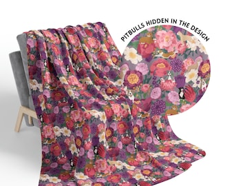 Pitbull Floral Rose Decke, Bully Breed Dog Mom Geschenk, Pink Home Decor, Samt Plüsch, Sherpa Flush, Haustier Bettwäsche Geschenk, Housewarminggeschenk