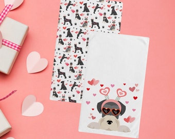 Schnauzer Valentines Day Hand Towels, Dog Mom Gift, Kitchen Bathroom Valentine Home Decor, Hostess Housewarming Gift, Cute Tea Towels