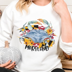 Maryland State Flag Blue Crab Sweatshirt Shirt, Moving to Maryland Home Gifts, Maryland Art Print, Ocean City Baltimore Frederick Maryland