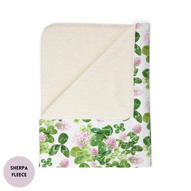 Pink Clover Blanket, St Patricks Day Spring Home Decor, Floral Shamrock Throw Blanket, Velveteen Plush, Sherpa Fleece, Plant Mom Gift image 4
