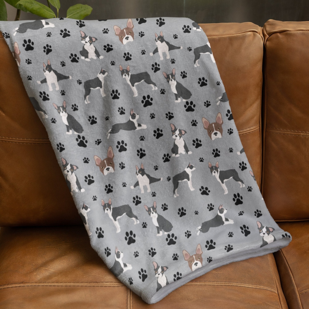 Boston Terrier Paw Pattern Print Blanket