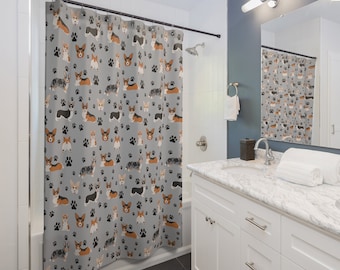 Corgi Shower Curtain, Dog Bath Decor, Kids Bathroom Curtain, Guest Bathroom, Home Decor, Dog Mom Gift, Dog Lover Housewarming Hostess Gift