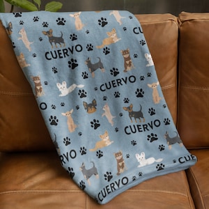 Personalized Chihuahua Name Blanket, Custom Dog Blanket, Pet Bedding, New Puppy Gift, Throw Blanket, Velveteen Plush, Baby Toddler Blanket