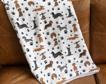 Dachshund Blanket, Dog Mom Gift, Velveteen Plush, Sherpa Fleece, Doxie Couch Throw, Wiener Dog Home Decor, Pet Bedding, Baby Toddler Blankie