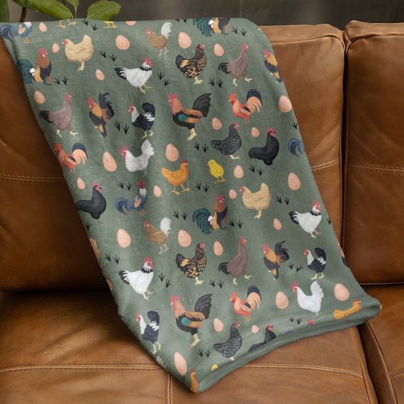 Chicken Blanket, Rooster Velveteen Plush Throw, Chicken Lover Gift, Farmer Gift, Funny Blanket, Gift for Coworker, Farmhouse Home Decor